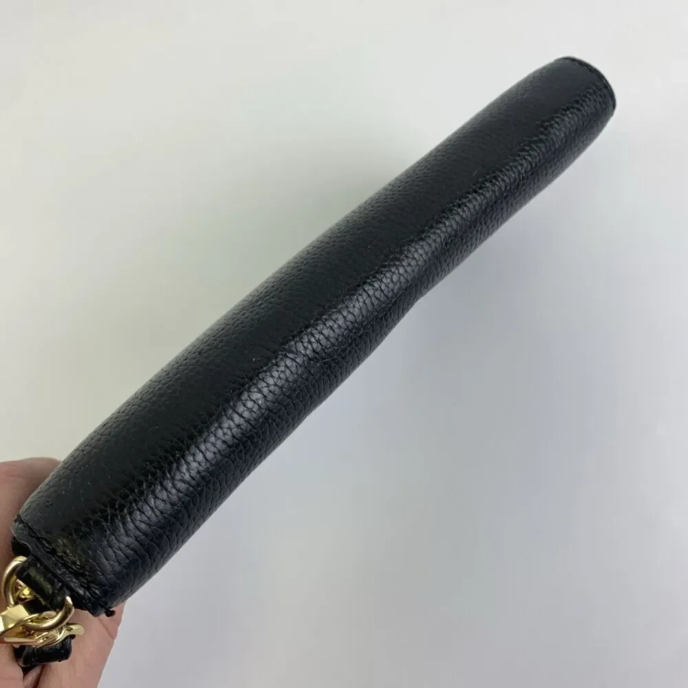 Michael Kors Leather Continental Wristlet Mercer Black Pebbled Wallet Zip Around